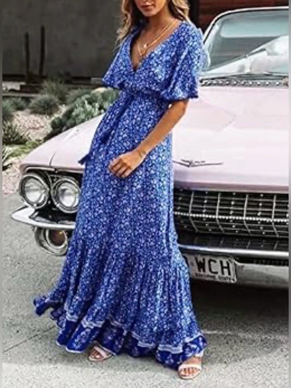 Boho V-Neck Button Up Maxi Dress